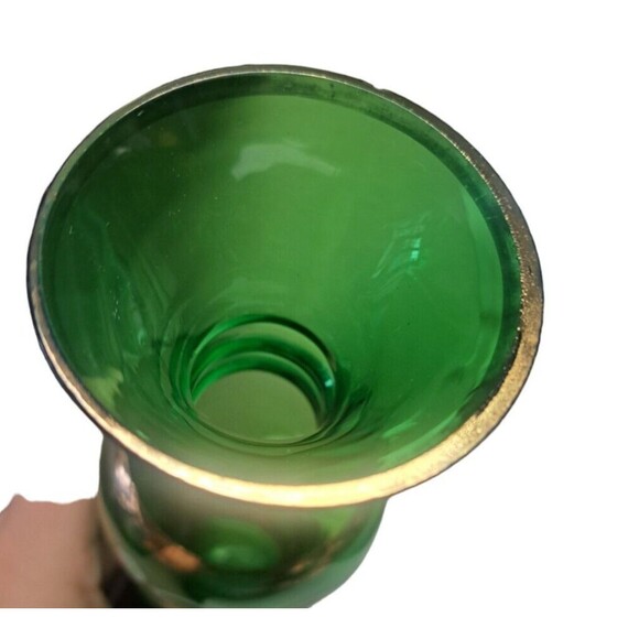 Vintage Bohemian Green Glass Bud Vase Handpainted Floral Design Japan - Picture 9 of 12